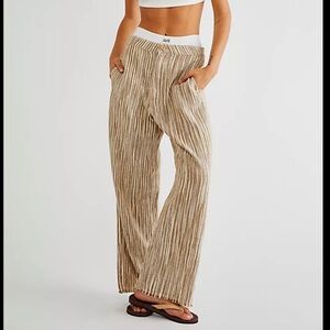 Free People Marta Yarn Dyed Neutral Striped Pants Size 0